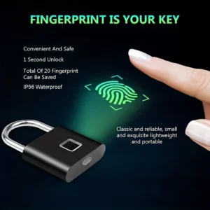 Compact Smart Fingerprint Lock - IP56 waterproof, keyless security, USB charging,