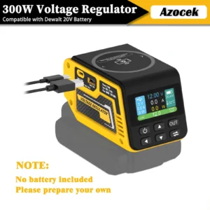 Azocek 300W Portable Voltage Regulator with Wireless Charging & 100W Type-C Compatible with Dewalt 20V Battery Camping Accessory