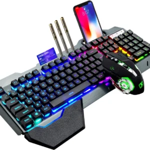 K680 Wireless Gaming Keyboard and Mouse Combo,Rainbow LED Backlit Keyboard with Rechargeable 3800mAh Battery Metal Panel