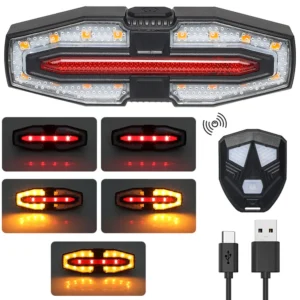 USB Rechargeable Bike Tail Light with Turn Signals Wireless Remote