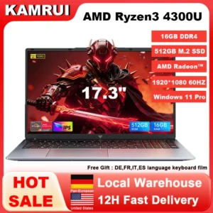 KAMRUI Laptop 17.3" Slim AMD Ryzen 3 4300U 16GB DDR4 512GB Win11pro Wifi5 Notebook