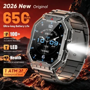 2026 Fashion 2.1 Inch AMOLED Smart Watch Men Bluetooth Call 107 Sports Mode GPS Trajectory Heart Rate Blood Pressure Oxygen Monitor 650mAh Long Standby Waterproof Fitness Tracker Smartwatch For Android IOS