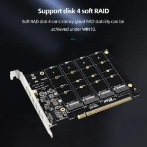 Okvyuan 4 Port M.2 NVME SSD To PCIE X16 Reader Expansion Card 4X32Gbps Host Controller Expansion Card PCIE Split/PCIE RAID LED - Thumbnail Image 2