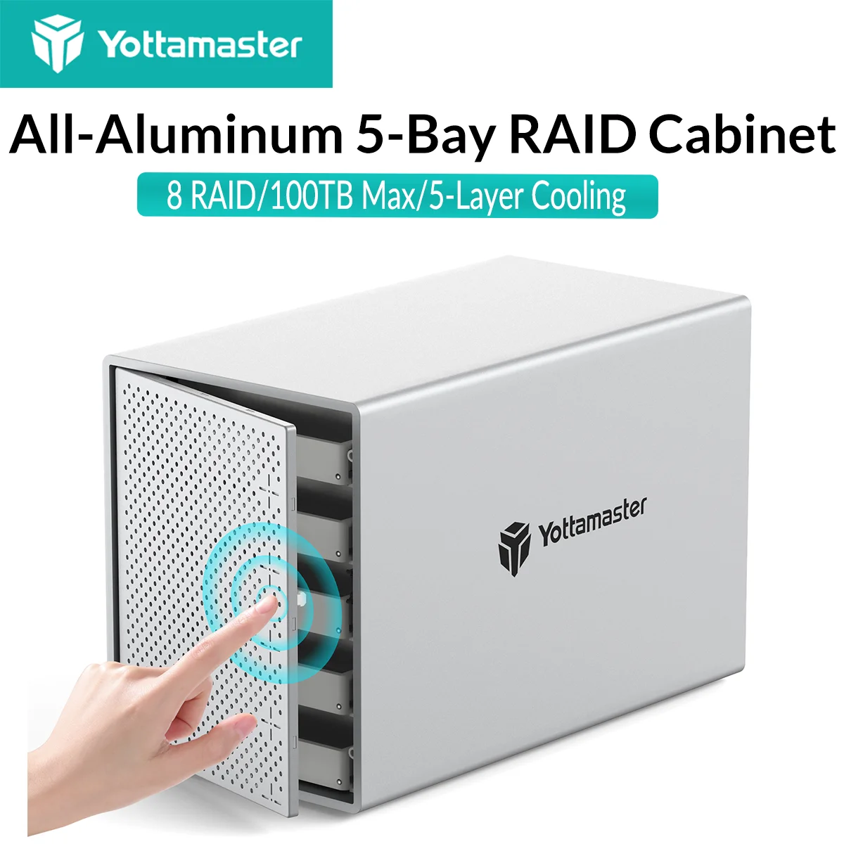 5Bay Aluminum RAID Case 80mm Booster Fan USB Type C External Hard Drive Enclosure for 2.5"3.5"SATA HDD SSD Storage - Image 1