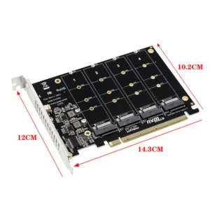 Okvyuan 4 Port M.2 NVME SSD To PCIE X16 Reader Expansion Card 4X32Gbps Host Controller Expansion Card PCIE Split/PCIE RAID LED - Thumbnail Image 6