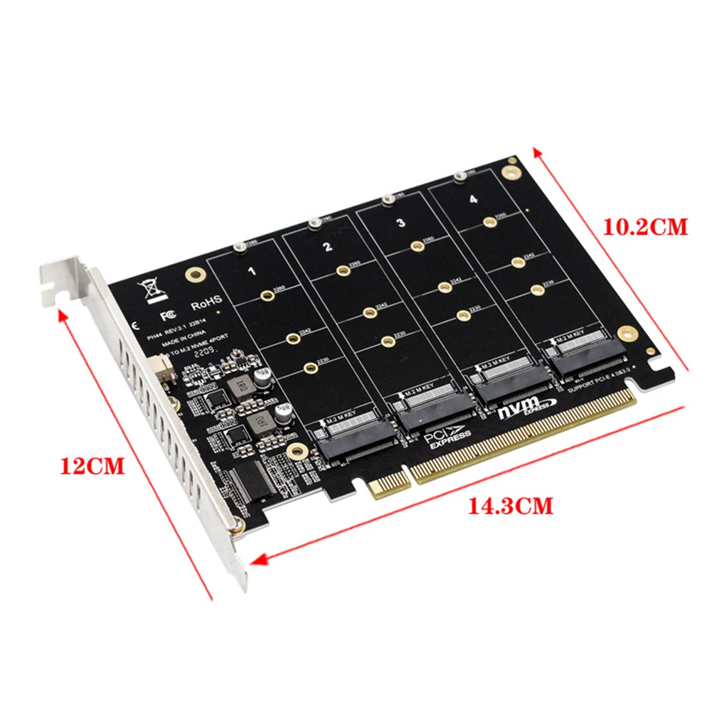 Okvyuan 4 Port M.2 NVME SSD To PCIE X16 Reader Expansion Card 4X32Gbps Host Controller Expansion Card PCIE Split/PCIE RAID LED - Image 6