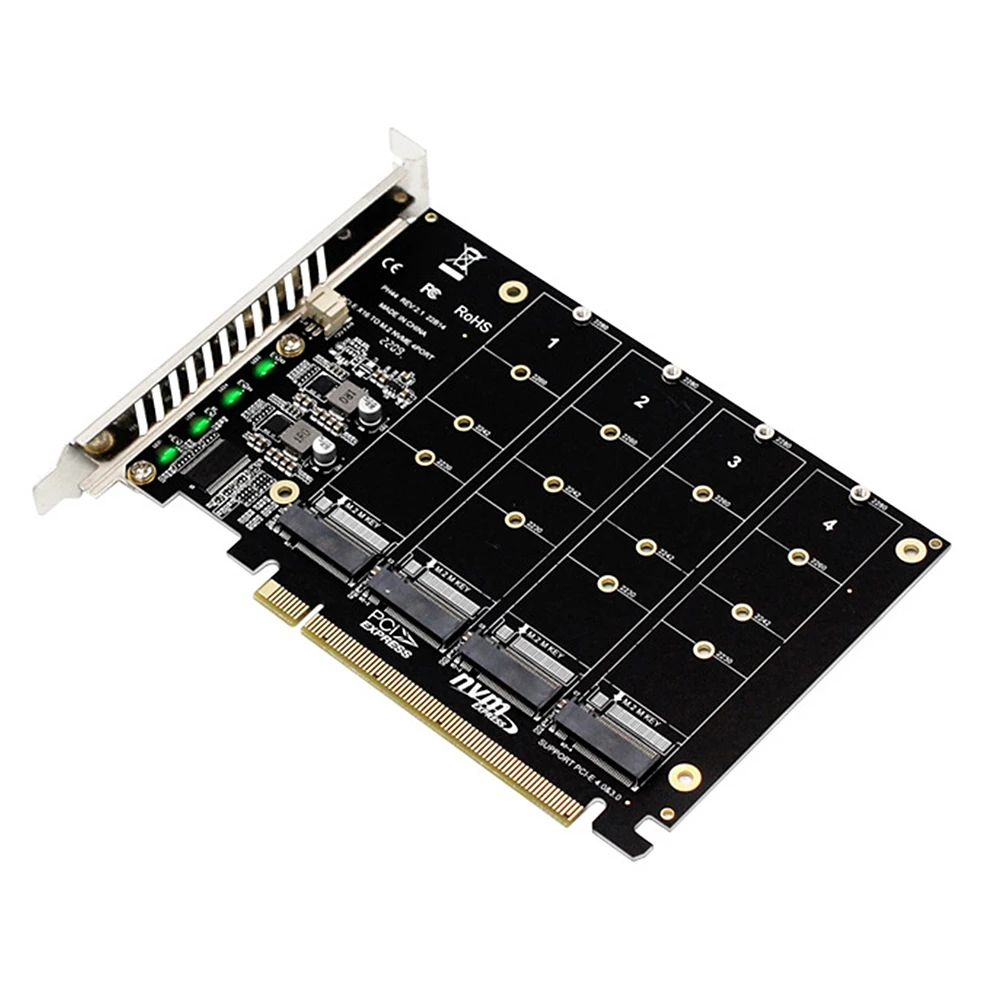 Okvyuan 4 Port M.2 NVME SSD To PCIE X16 Reader Expansion Card 4X32Gbps Host Controller Expansion Card PCIE Split/PCIE RAID LED - Image 5