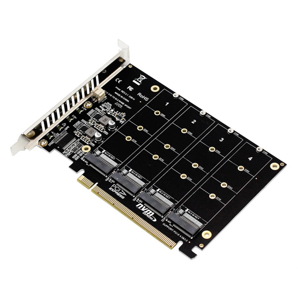 Okvyuan 4 Port M.2 NVME SSD To PCIE X16 Reader Expansion Card 4X32Gbps Host Controller Expansion Card PCIE Split/PCIE RAID LED - Image 4