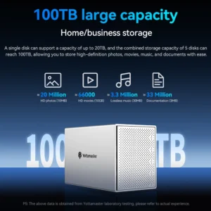 5Bay Aluminum RAID Case 80mm Booster Fan USB Type C External Hard Drive Enclosure for 2.5"3.5"SATA HDD SSD Storage - Thumbnail Image 4