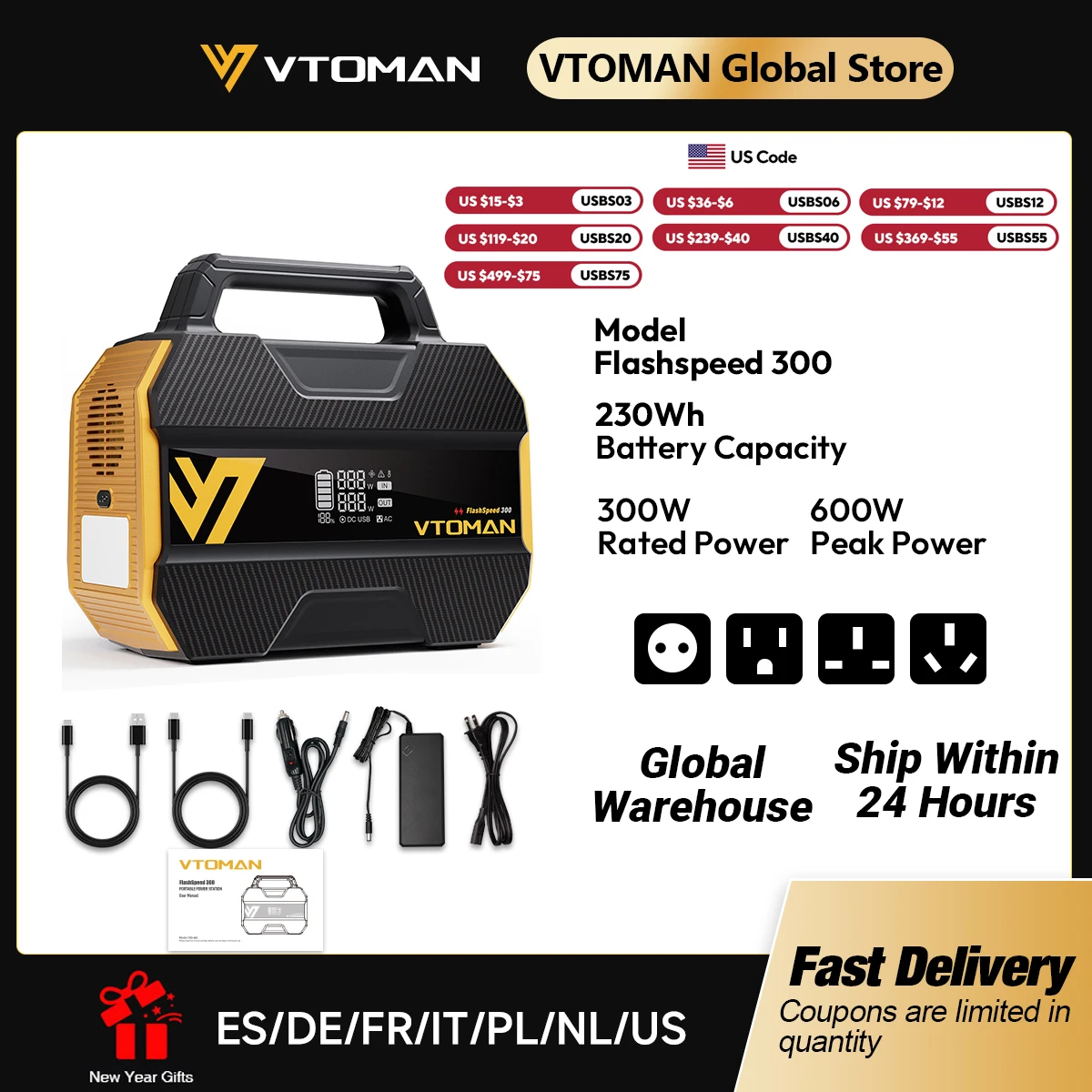 FlashSpeed 300 Portable Power Station 230Wh/70000mAh LiFeP04 Battery - Image 1